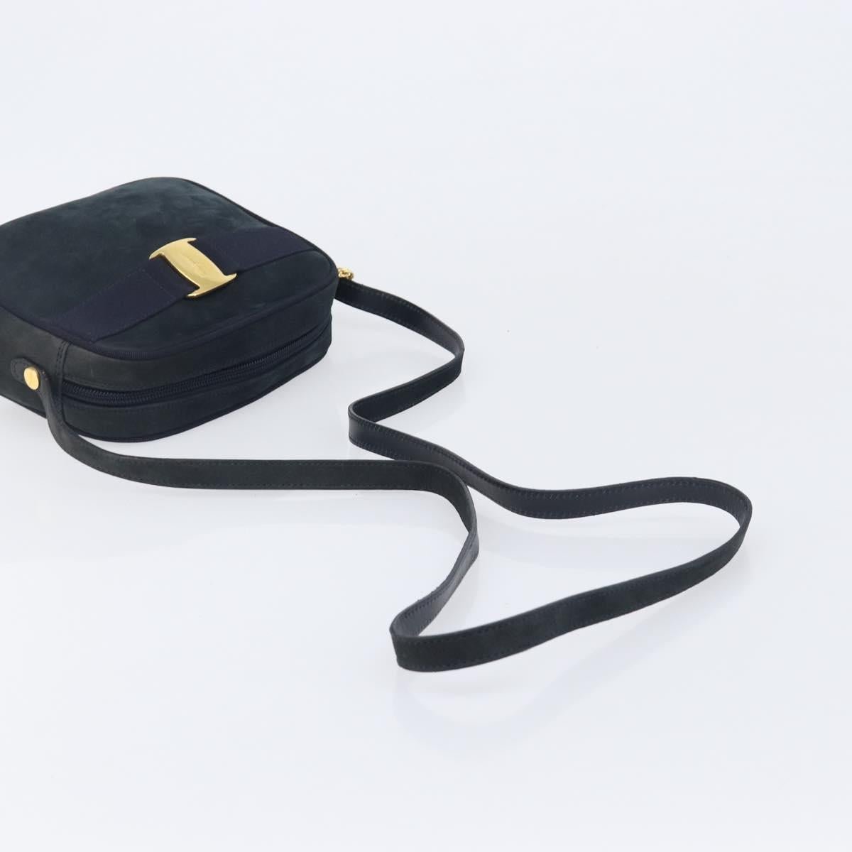 Salvatore Ferragamo Vala Shoulder Bag Suede Black Gold Auth BA16436