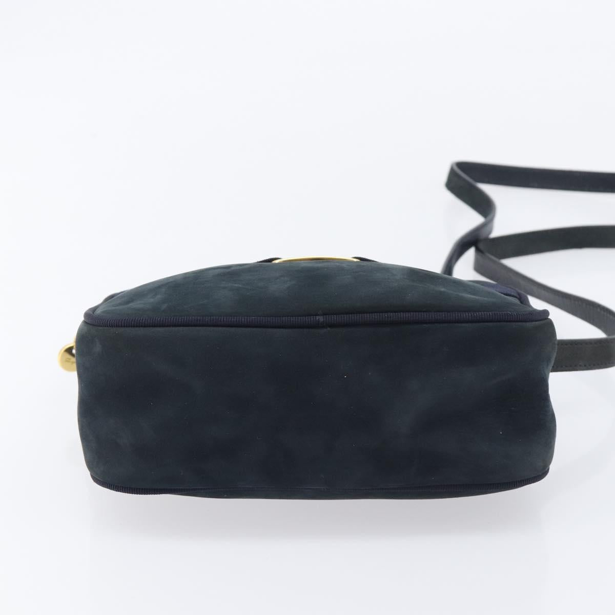 Salvatore Ferragamo Vala Shoulder Bag Suede Black Gold Auth BA16436