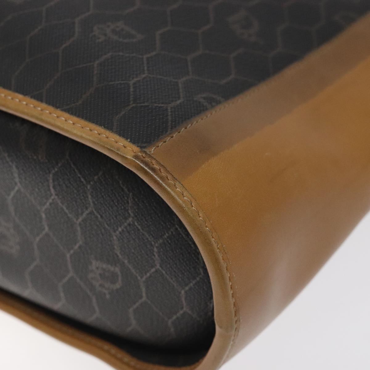 Christian Dior Honeycomb Canvas Shoulder Bag PVC Leather Black gold Auth BA1644