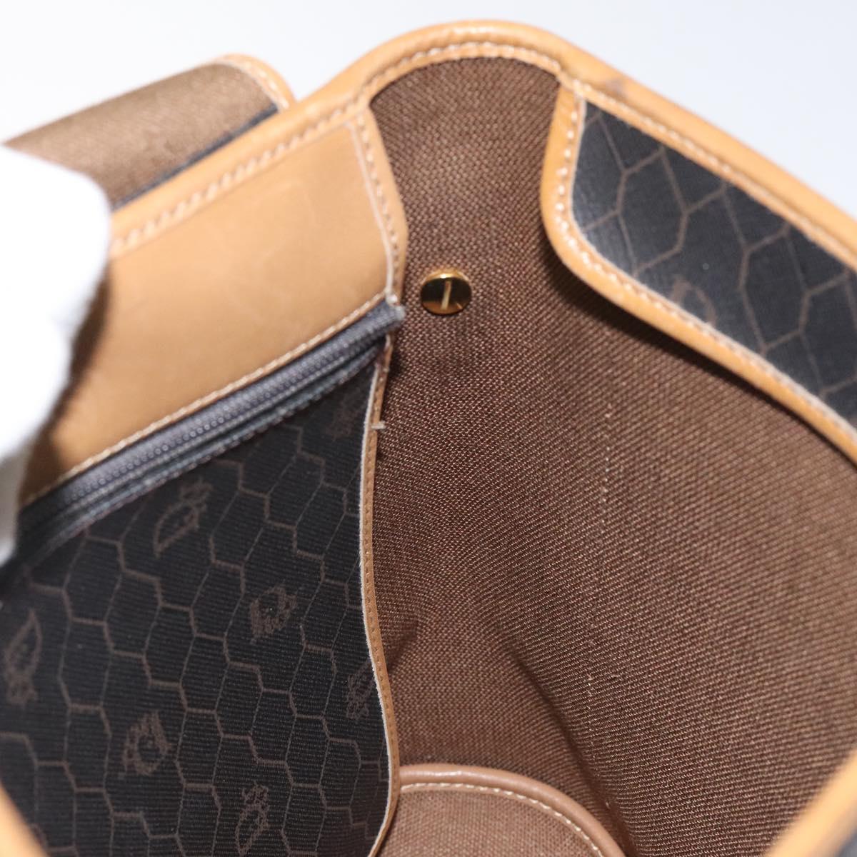 Christian Dior Honeycomb Canvas Shoulder Bag PVC Leather Black gold Auth BA1644