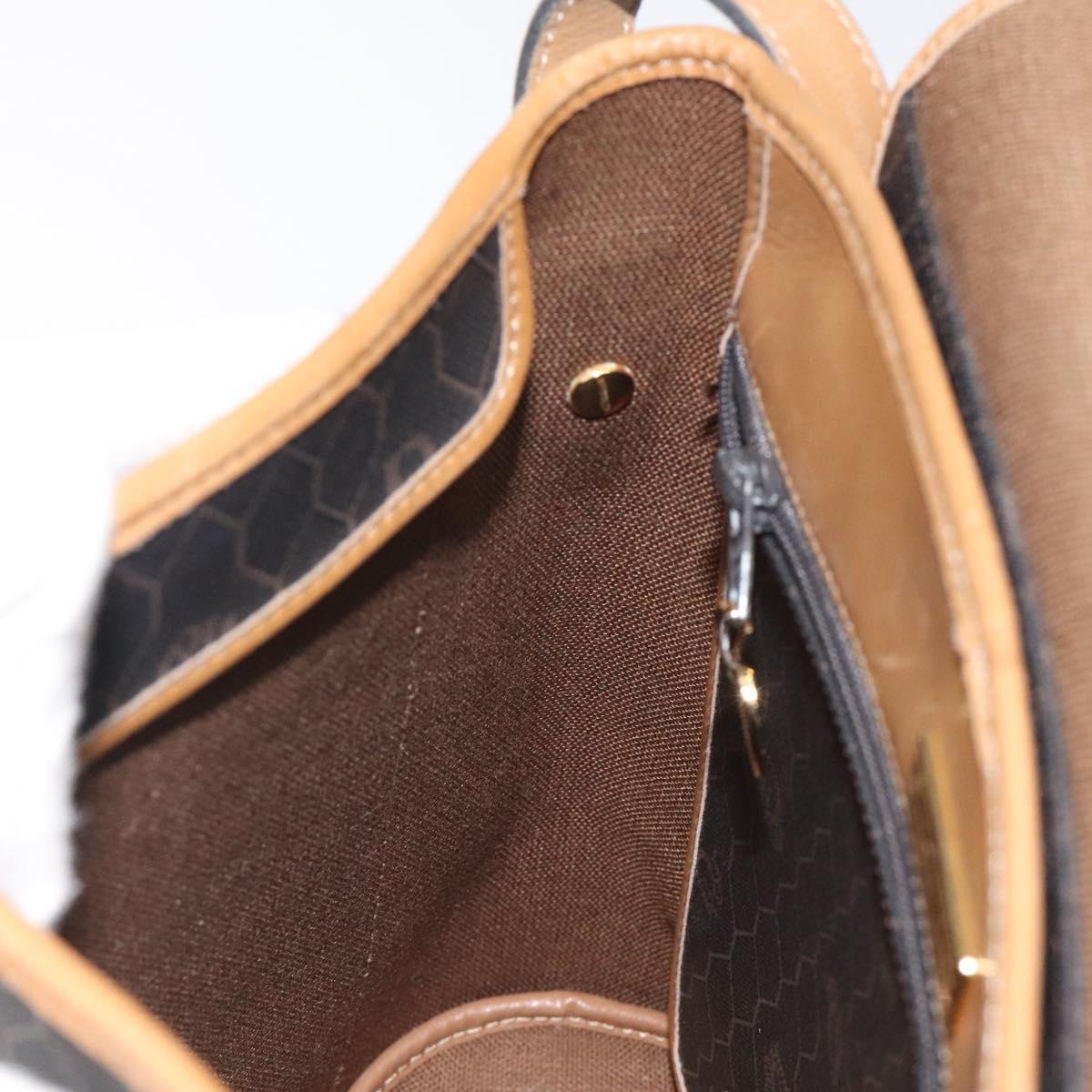 Christian Dior Honeycomb Canvas Shoulder Bag PVC Leather Black gold Auth BA1644