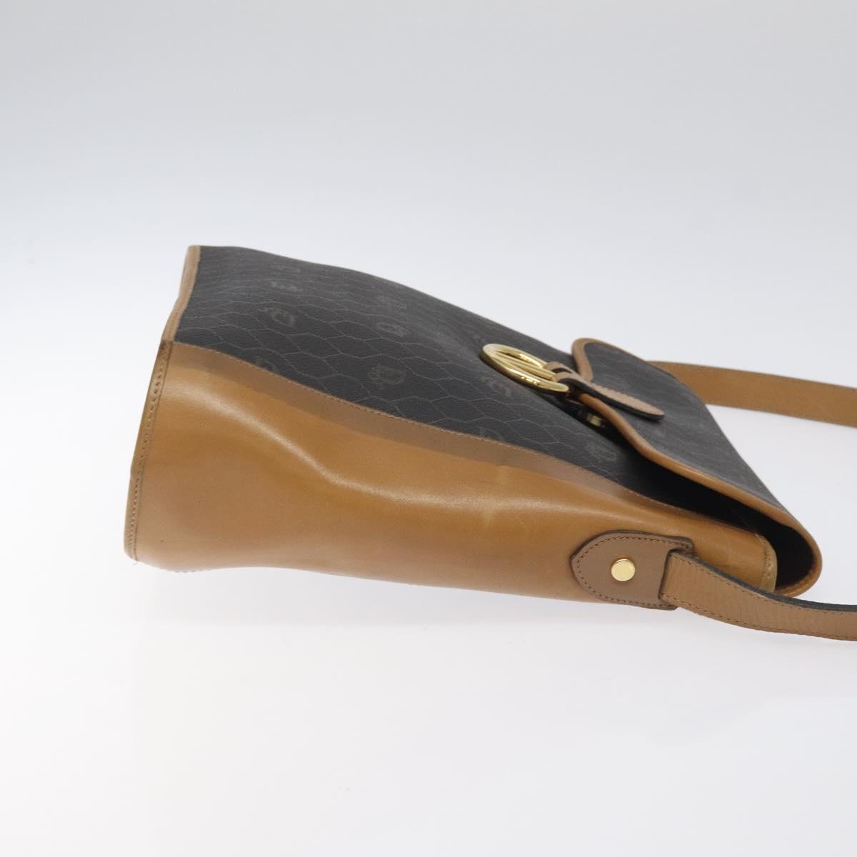 Christian Dior Honeycomb Canvas Shoulder Bag PVC Leather Black gold Auth BA1644