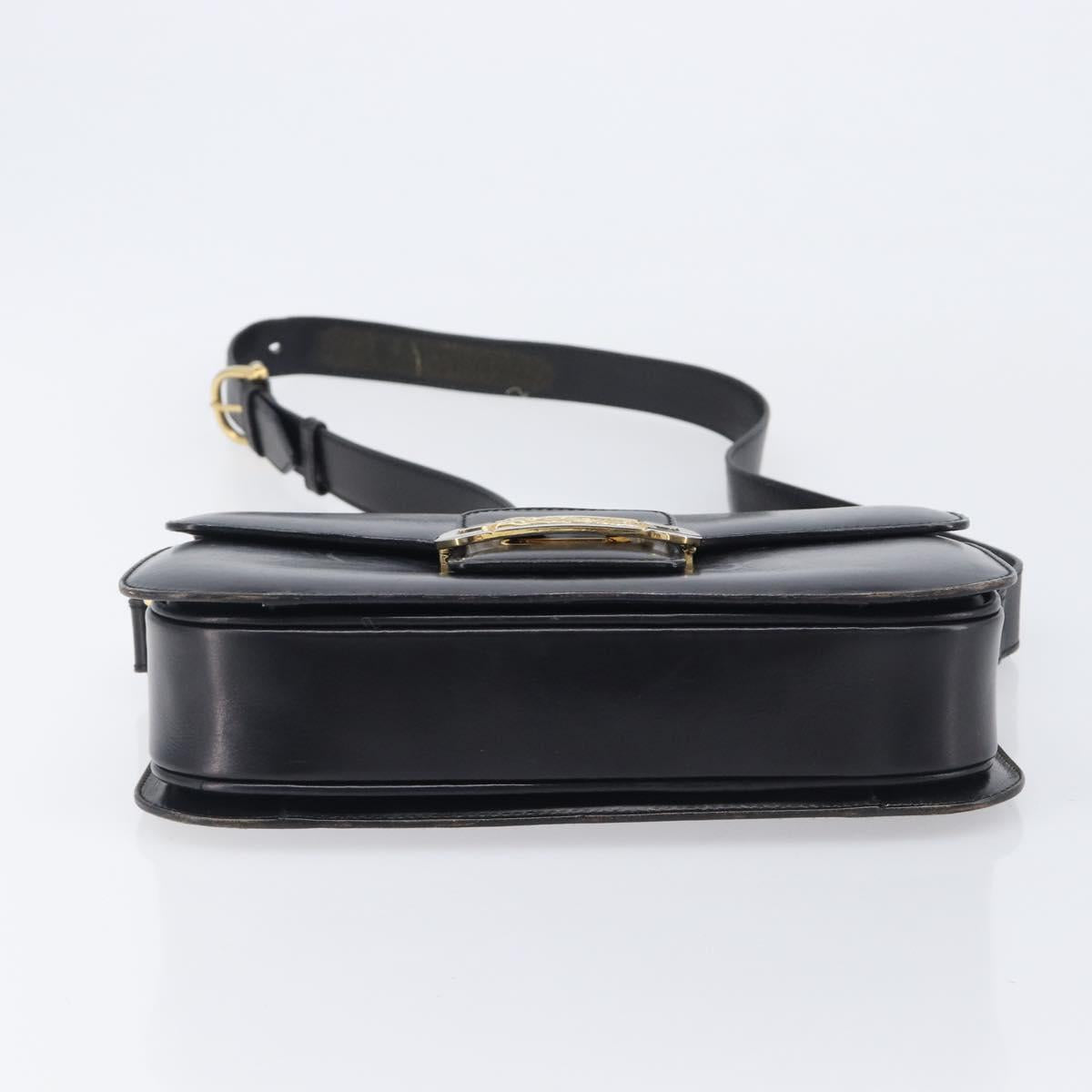 CELINE Horse Carriage Shoulder Bag Leather Black Gold Auth BA16440