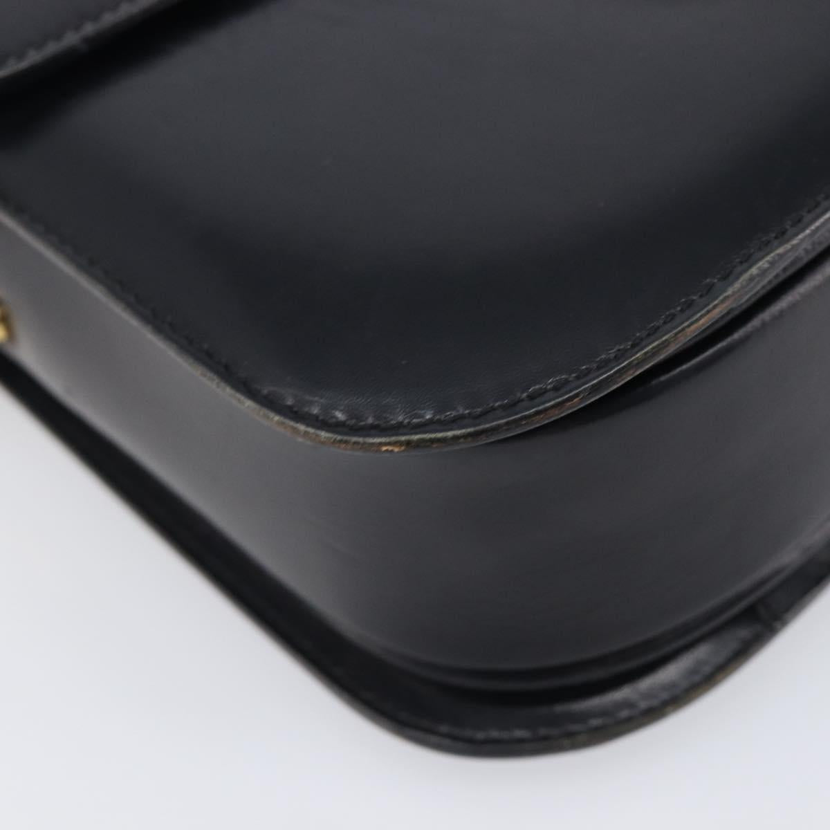CELINE Horse Carriage Shoulder Bag Leather Black Gold Auth BA16440