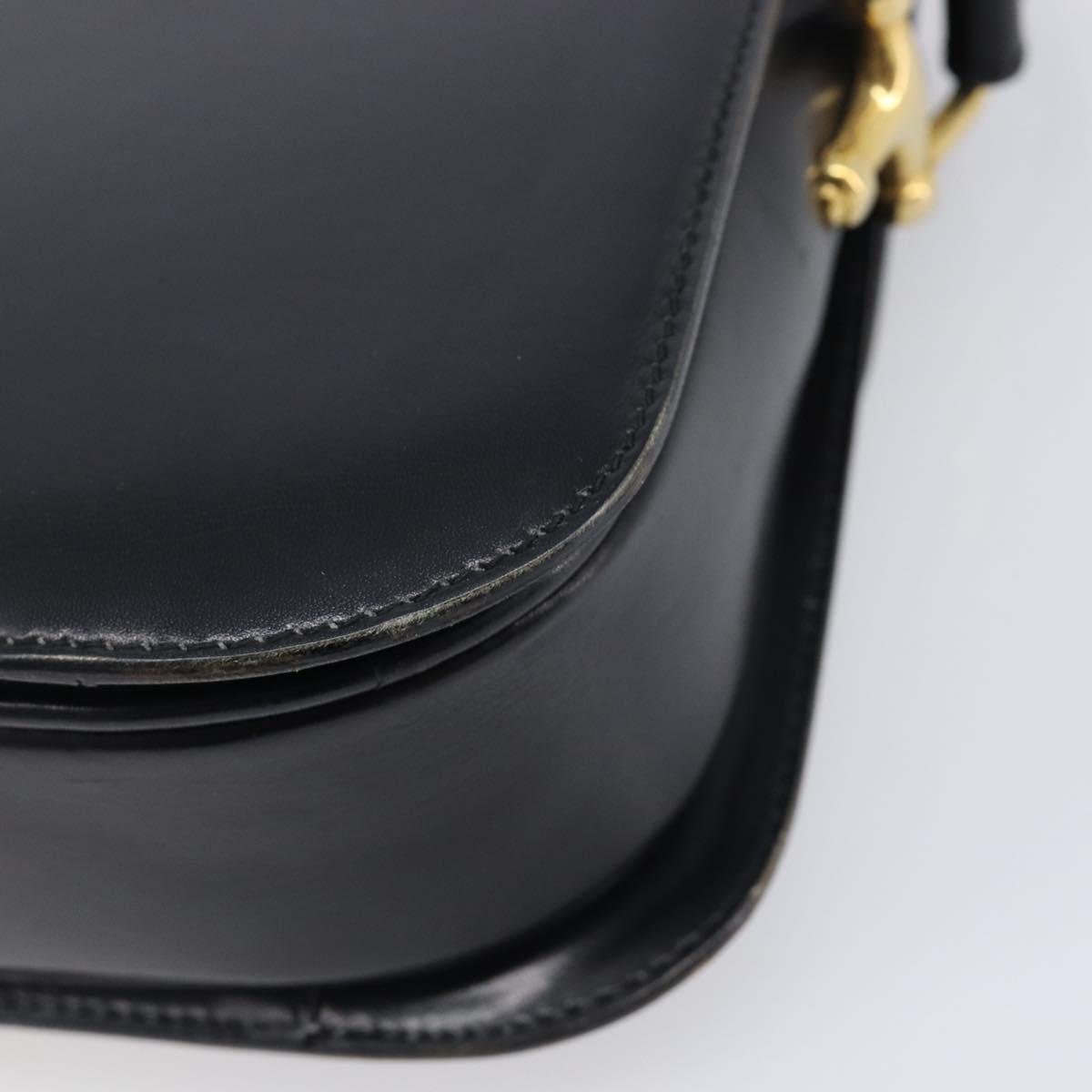 CELINE Horse Carriage Shoulder Bag Leather Black Gold Auth BA16440