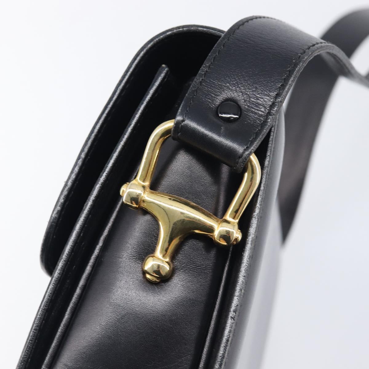 CELINE Horse Carriage Shoulder Bag Leather Black Gold Auth BA16440