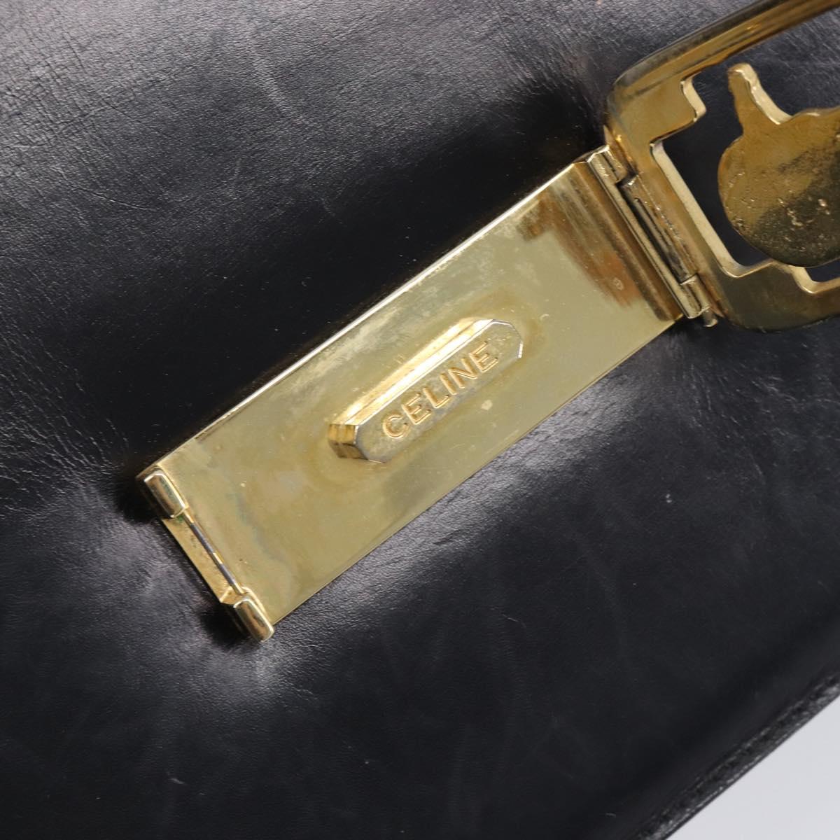 CELINE Horse Carriage Shoulder Bag Leather Black Gold Auth BA16440