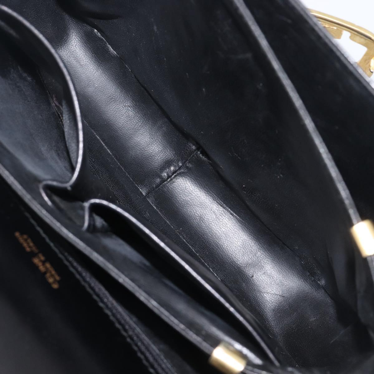 CELINE Horse Carriage Shoulder Bag Leather Black Gold Auth BA16440