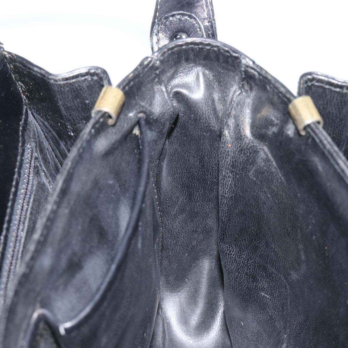CELINE Horse Carriage Shoulder Bag Leather Black Gold Auth BA16440