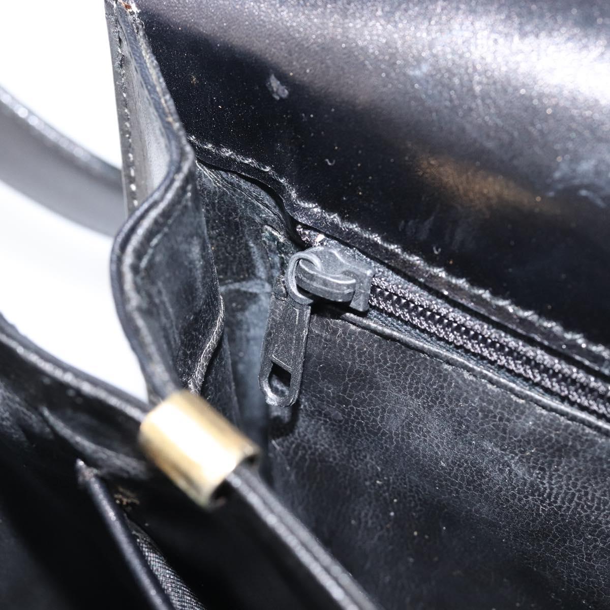 CELINE Horse Carriage Shoulder Bag Leather Black Gold Auth BA16440