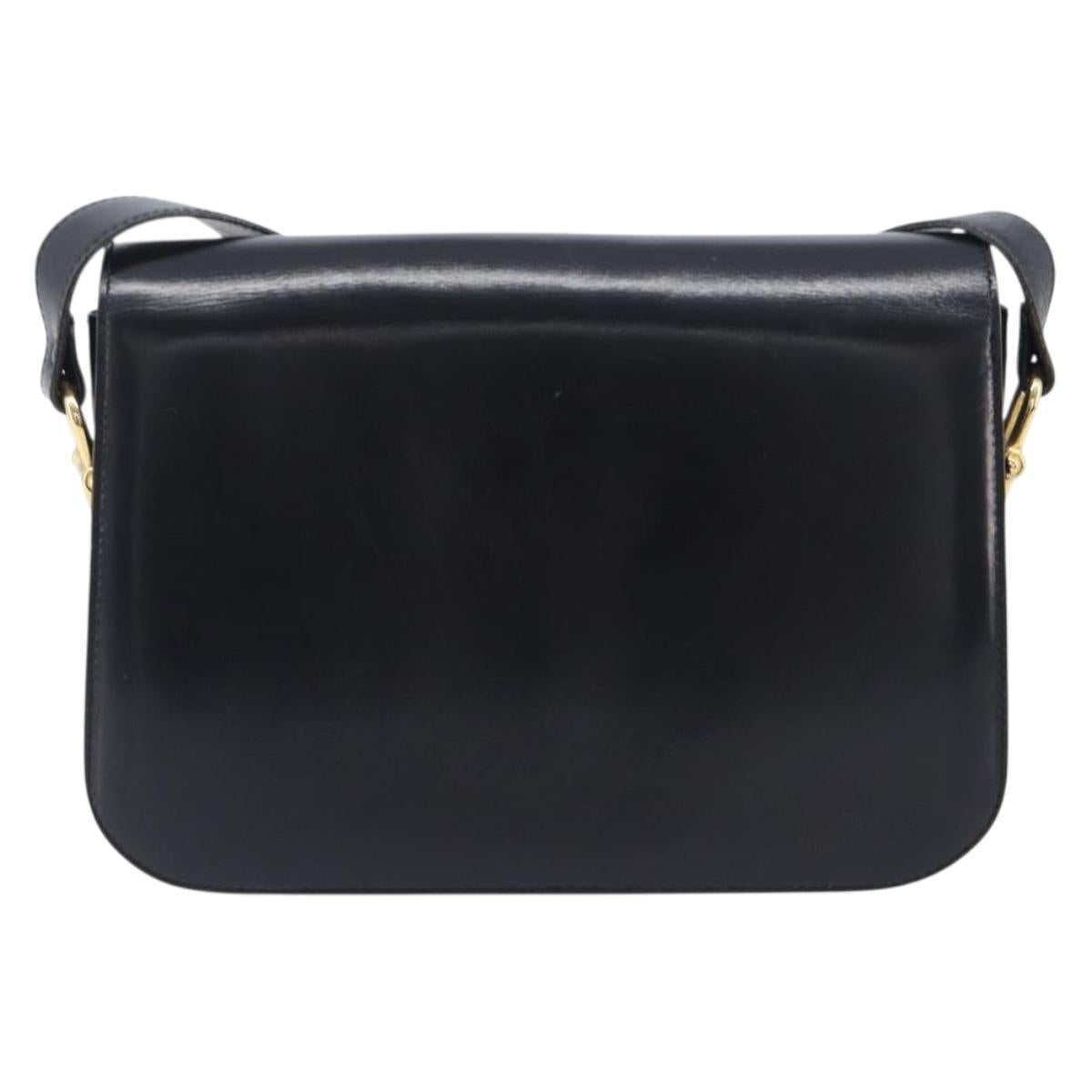 CELINE Horse Carriage Shoulder Bag Leather Black Gold Auth BA16440