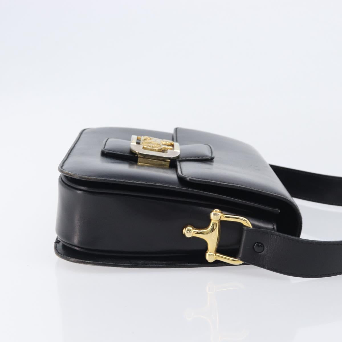 CELINE Horse Carriage Shoulder Bag Leather Black Gold Auth BA16440