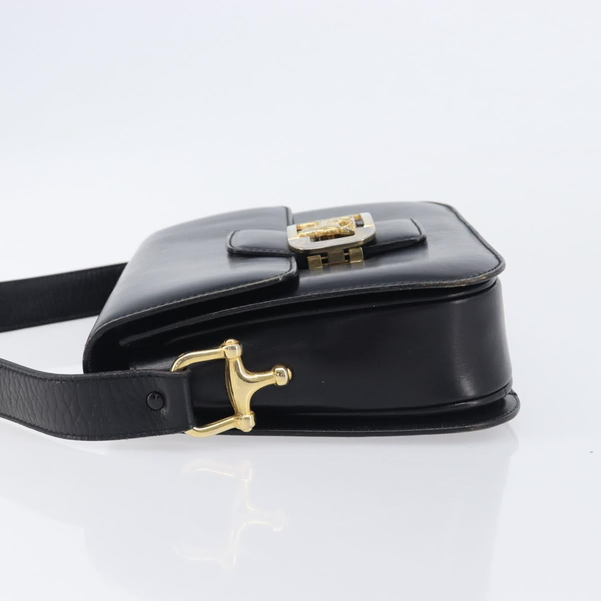 CELINE Horse Carriage Shoulder Bag Leather Black Gold Auth BA16440