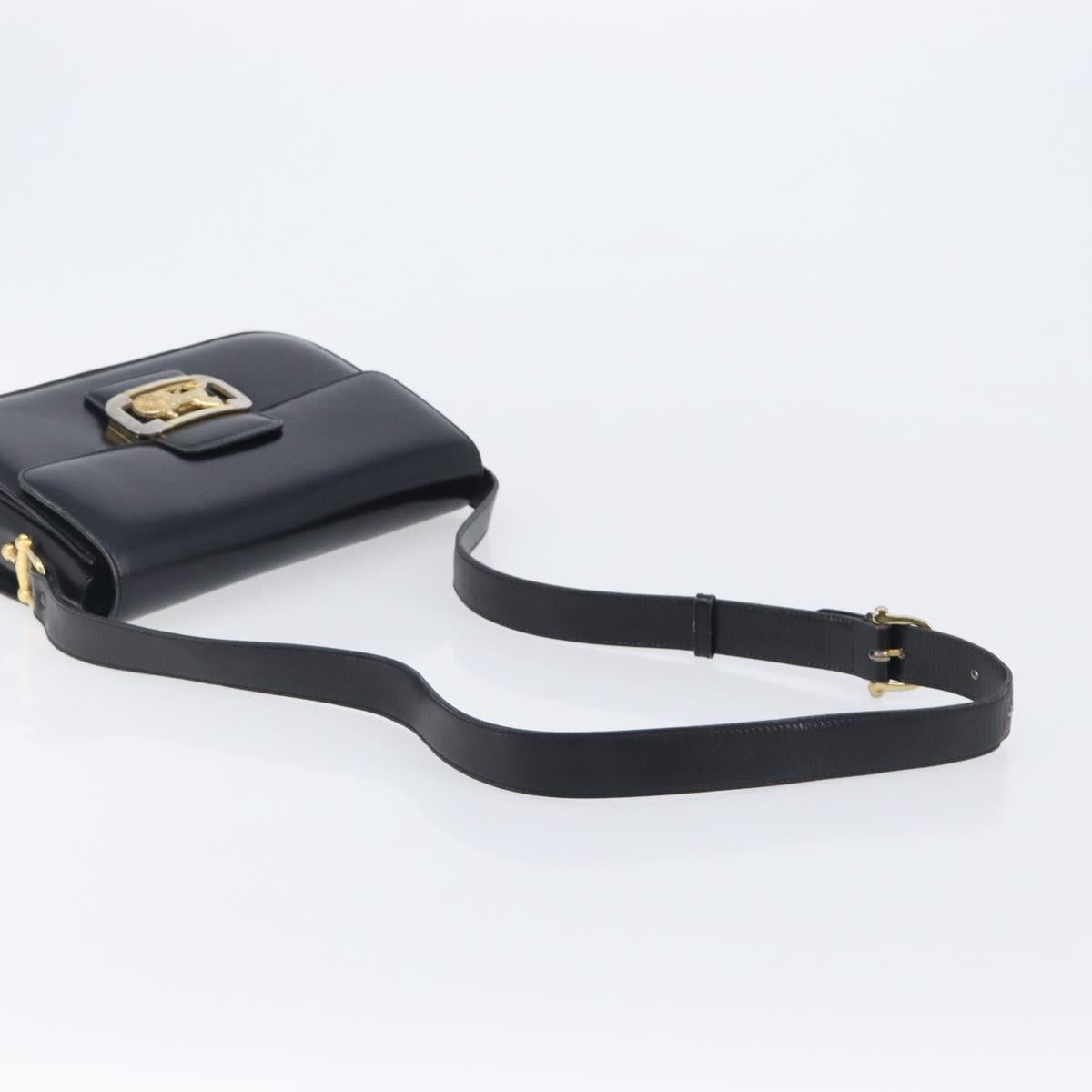 CELINE Horse Carriage Shoulder Bag Leather Black Gold Auth BA16440
