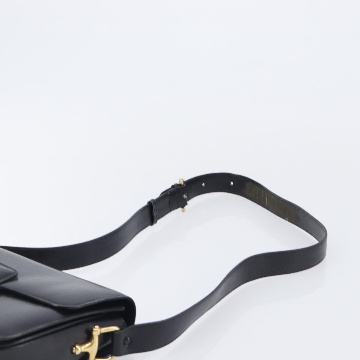 CELINE Horse Carriage Shoulder Bag Leather Black Gold Auth BA16440