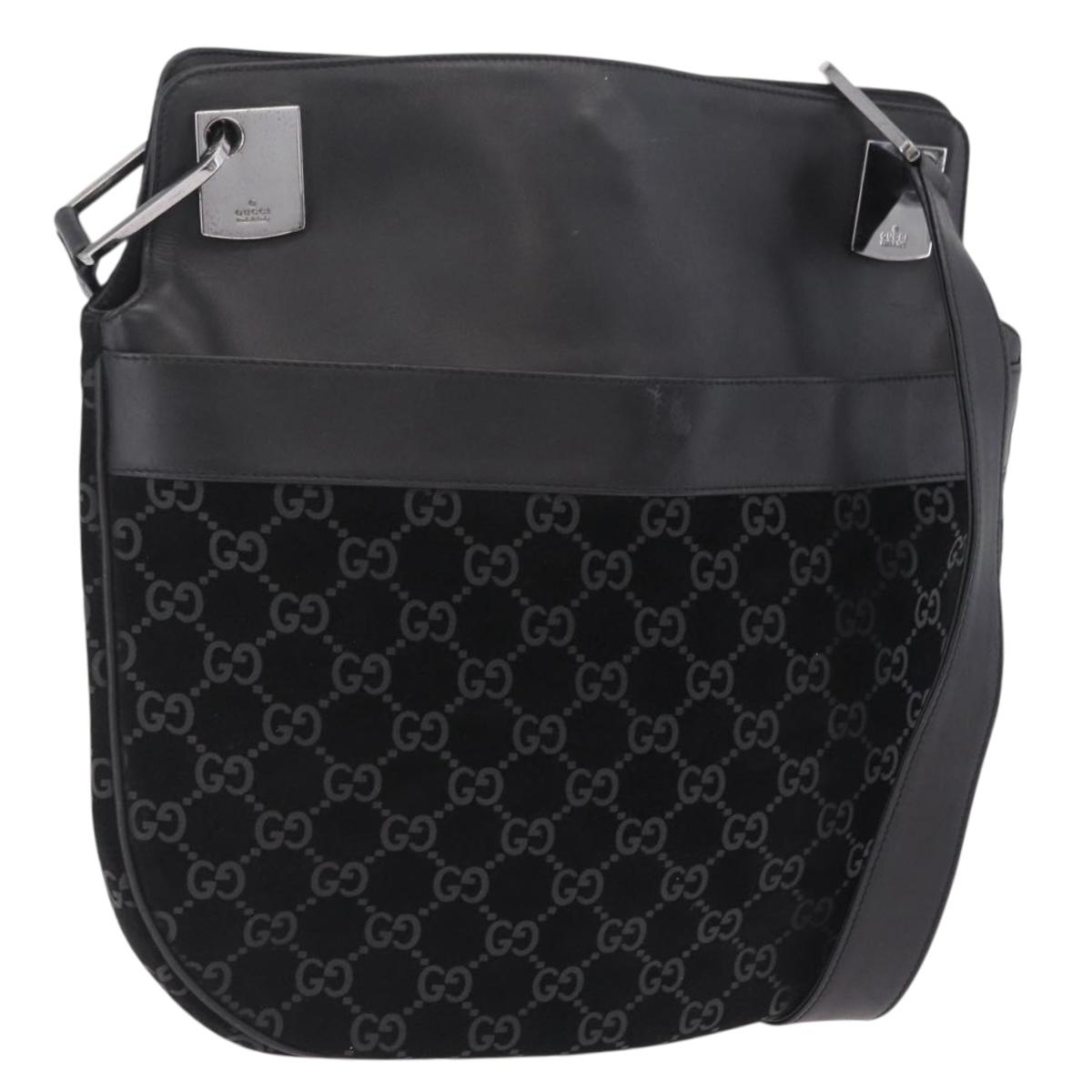 GUCCI Shoulder Bag Suede Black Silver 001 3307 Auth BA16447