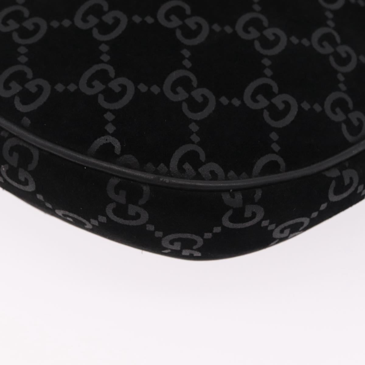 GUCCI Shoulder Bag Suede Black Silver 001 3307 Auth BA16447