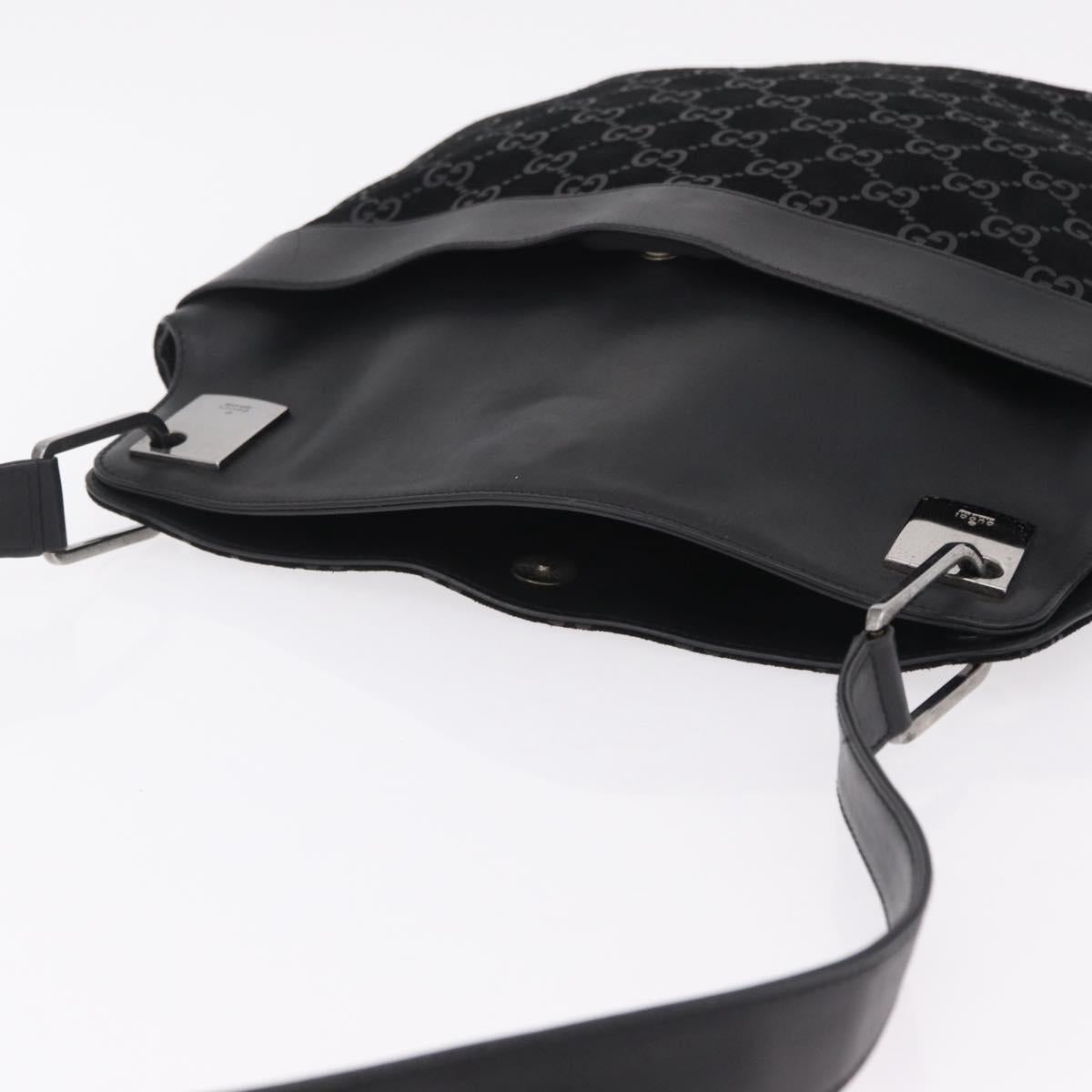 GUCCI Shoulder Bag Suede Black Silver 001 3307 Auth BA16447