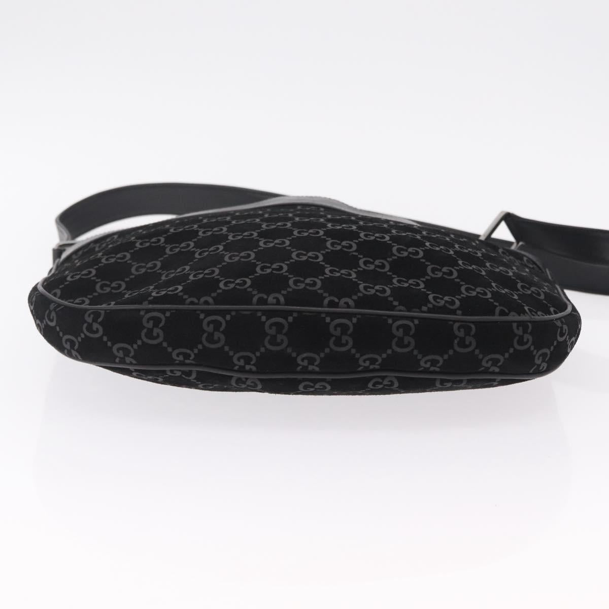 GUCCI Shoulder Bag Suede Black Silver 001 3307 Auth BA16447