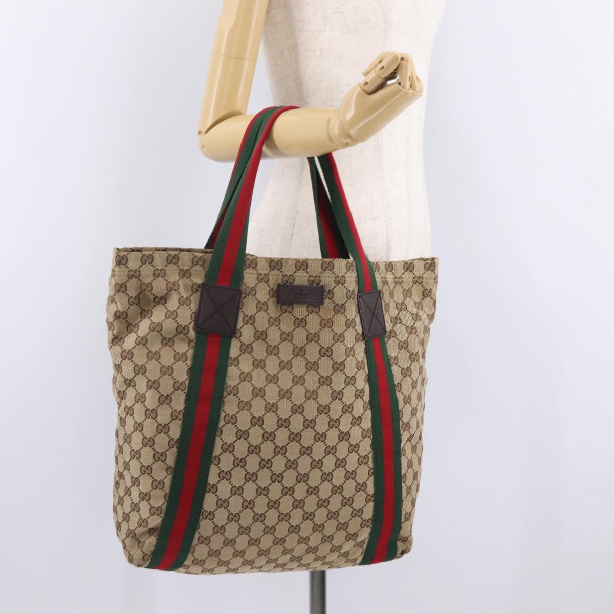 GUCCI GG Canvas Web Sherry Line Tote Bag Beige 189669 Auth BA16449