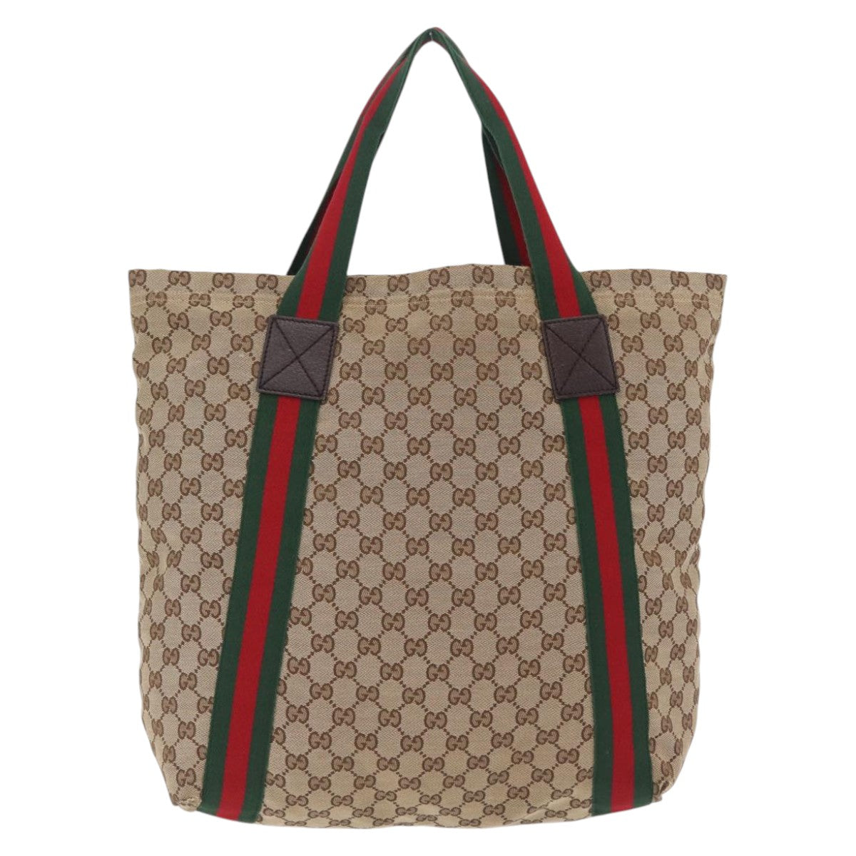 GUCCI GG Canvas Web Sherry Line Tote Bag Beige 189669 Auth BA16449