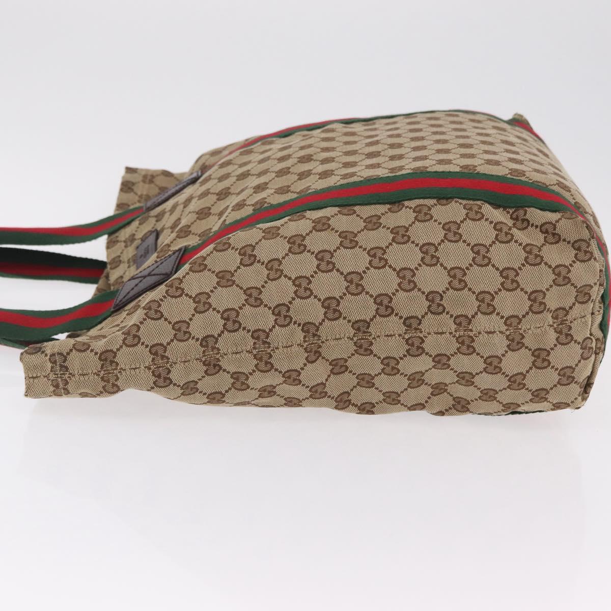 GUCCI GG Canvas Web Sherry Line Tote Bag Beige 189669 Auth BA16449