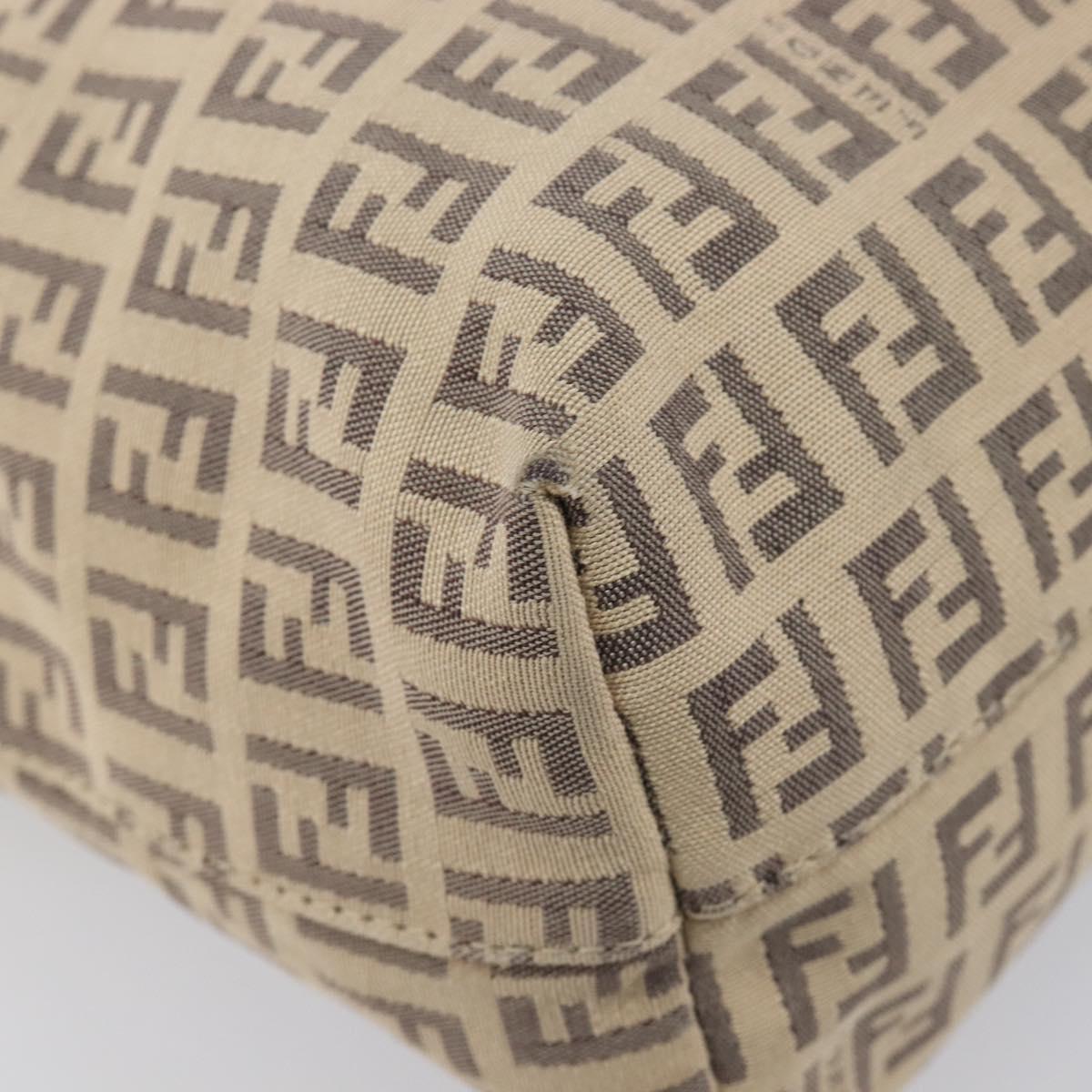 FENDI Zucchino Canvas Tote Bag Beige Silver 8BH074 Auth BA16450