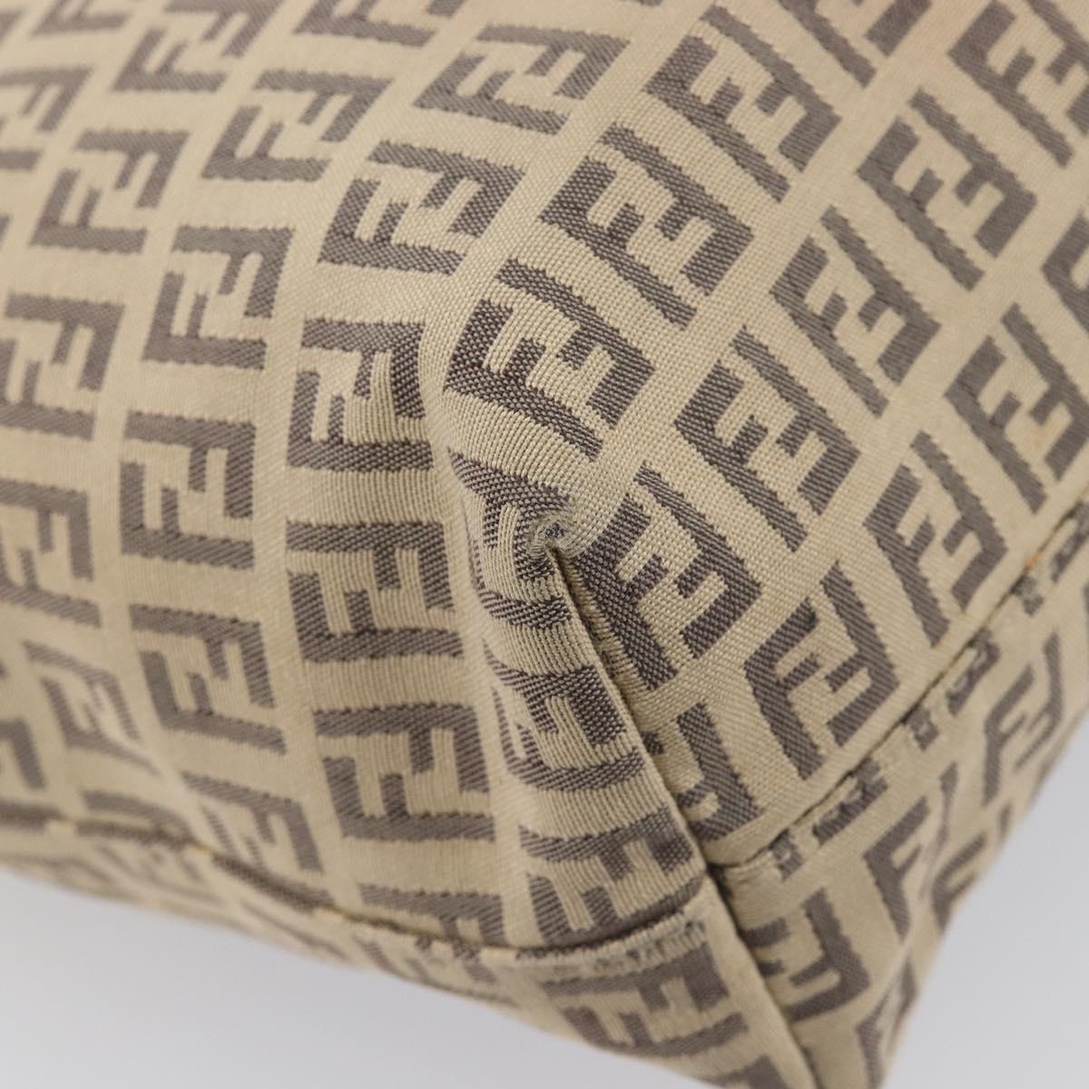 FENDI Zucchino Canvas Tote Bag Beige Silver 8BH074 Auth BA16450
