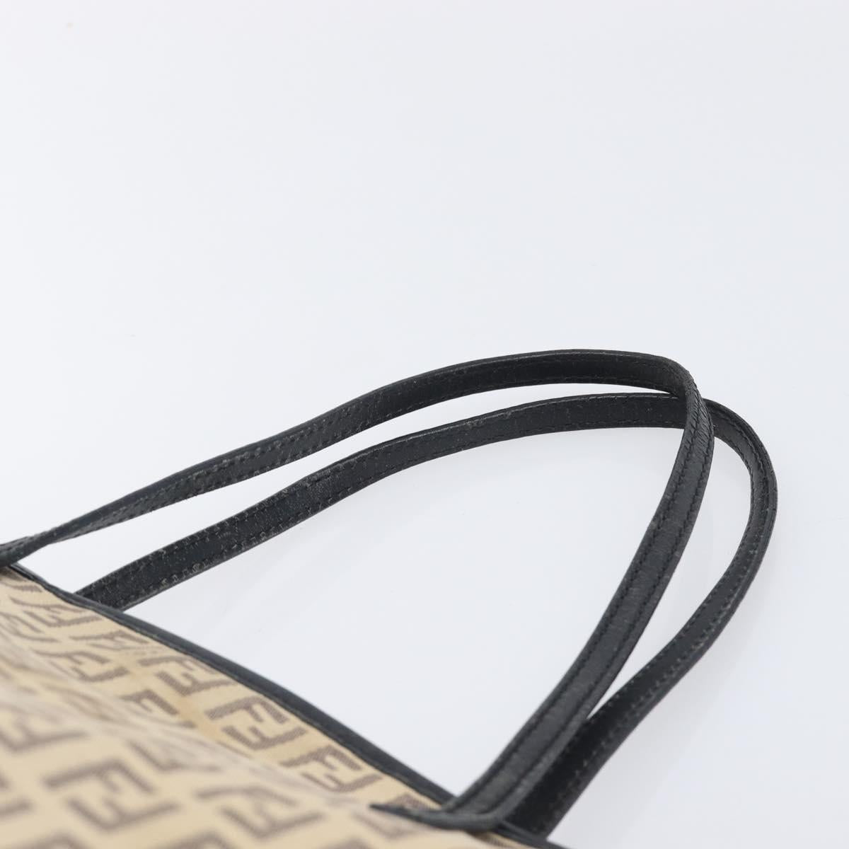 FENDI Zucchino Canvas Tote Bag Beige Silver 8BH074 Auth BA16450