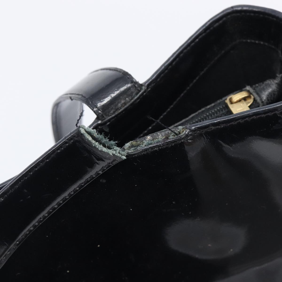 CHANEL Tote Bag Patent Leather Black Gold CC Auth BA16451