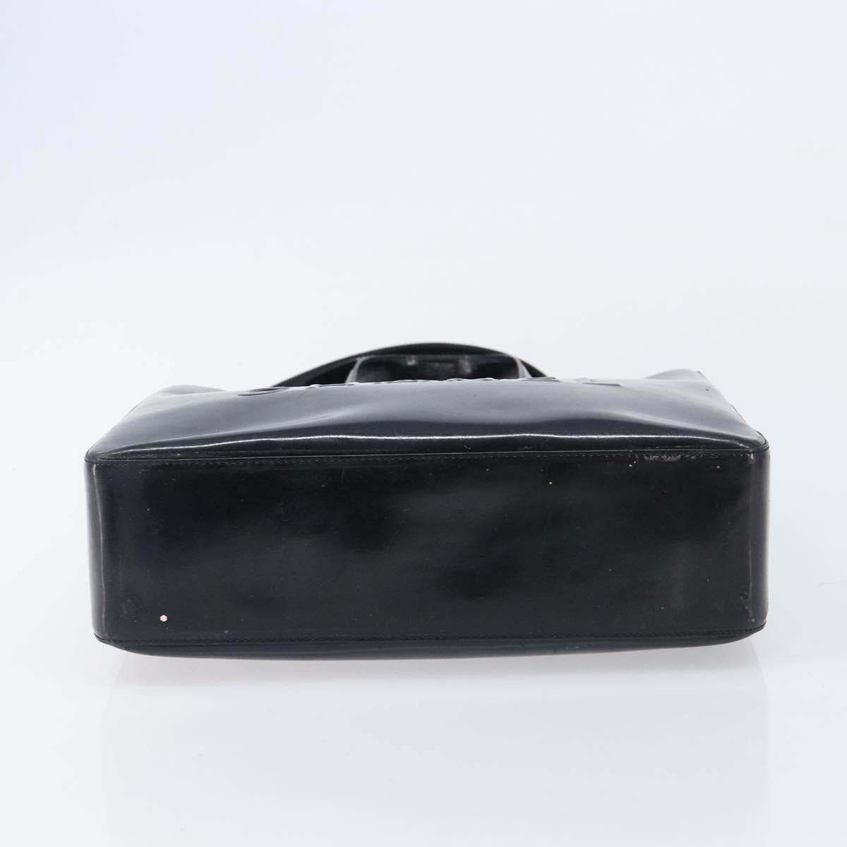 CHANEL Tote Bag Patent Leather Black Gold CC Auth BA16451