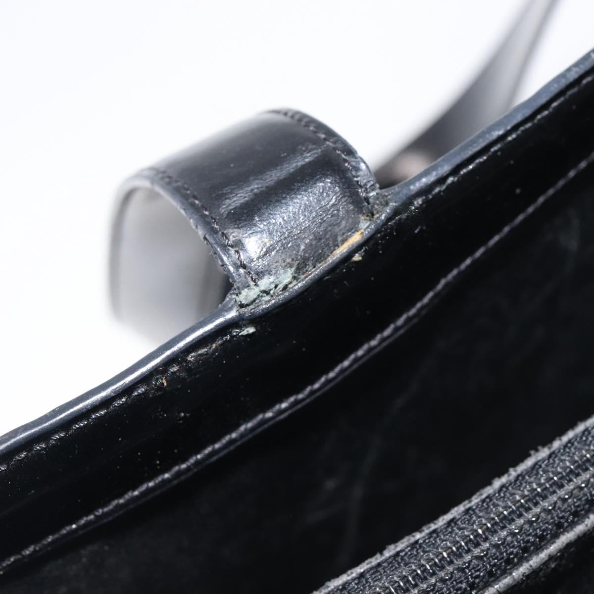 CHANEL Tote Bag Patent Leather Black Gold CC Auth BA16451