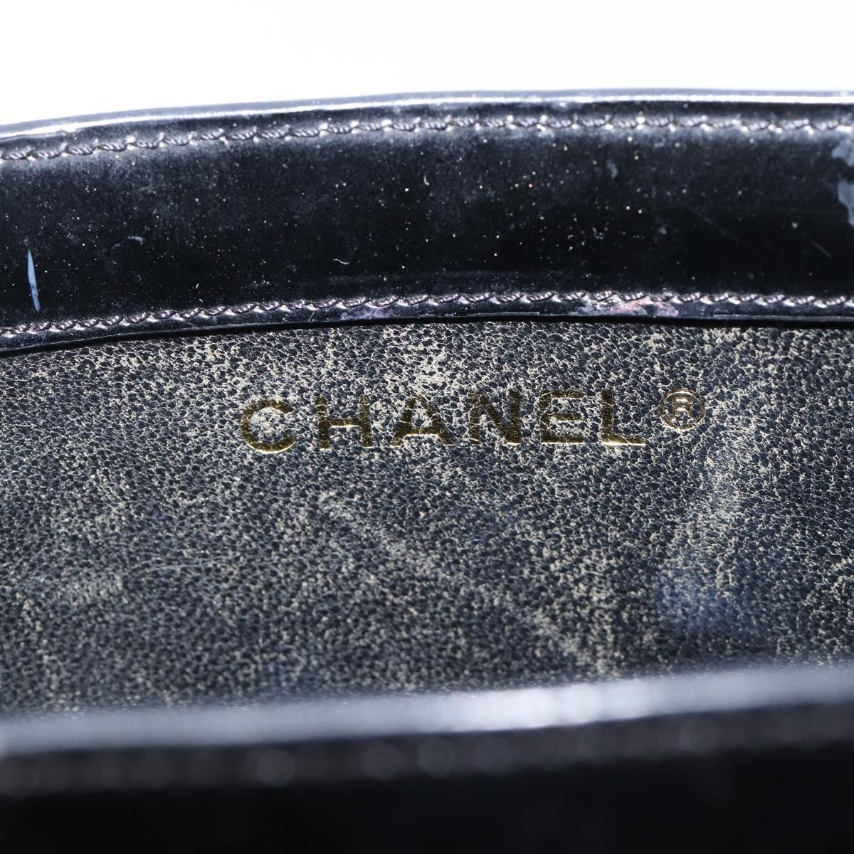 CHANEL Tote Bag Patent Leather Black Gold CC Auth BA16451