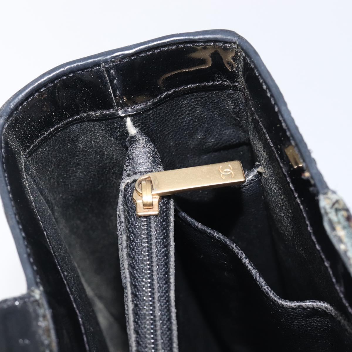 CHANEL Tote Bag Patent Leather Black Gold CC Auth BA16451