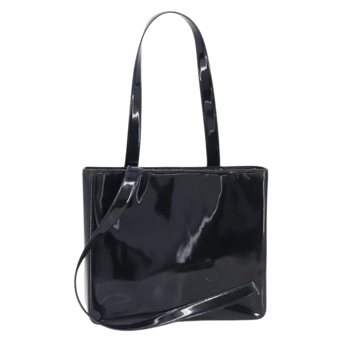 CHANEL Tote Bag Patent Leather Black Gold CC Auth BA16451