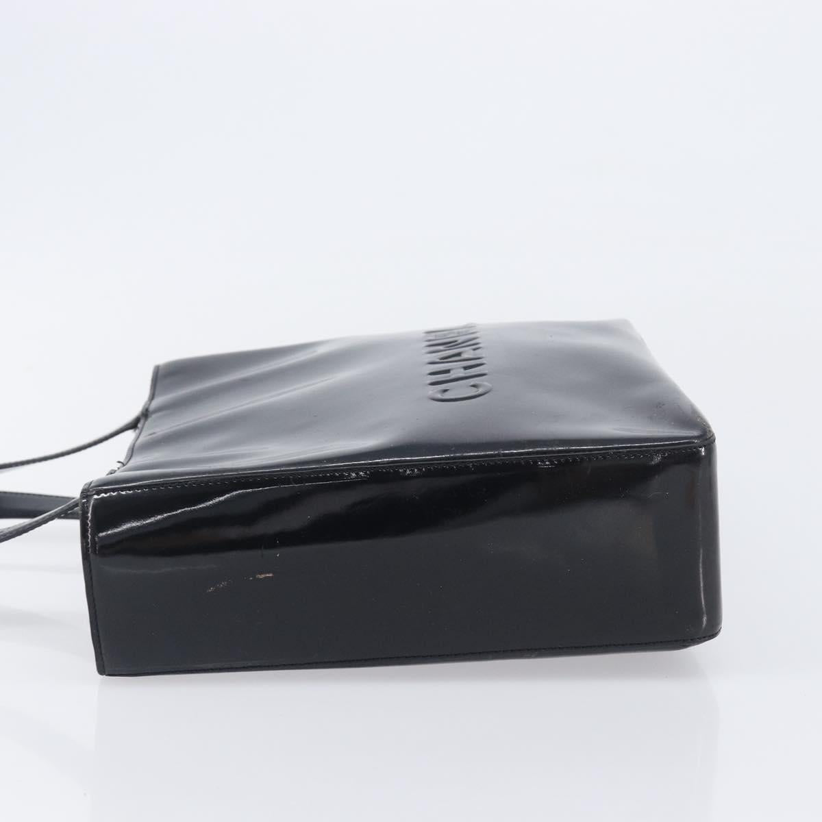 CHANEL Tote Bag Patent Leather Black Gold CC Auth BA16451