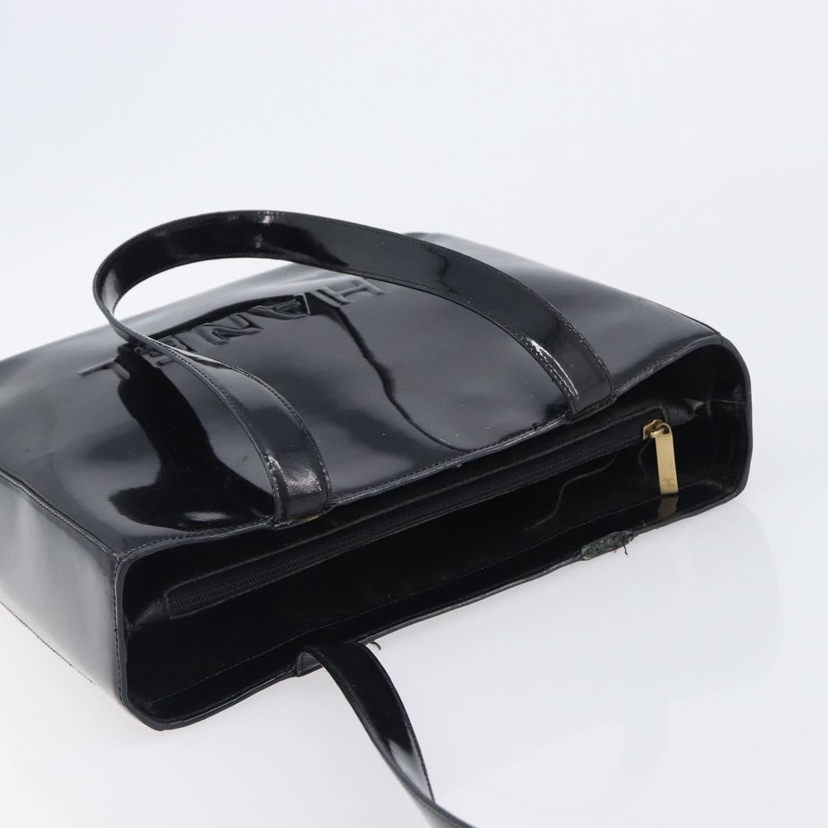 CHANEL Tote Bag Patent Leather Black Gold CC Auth BA16451