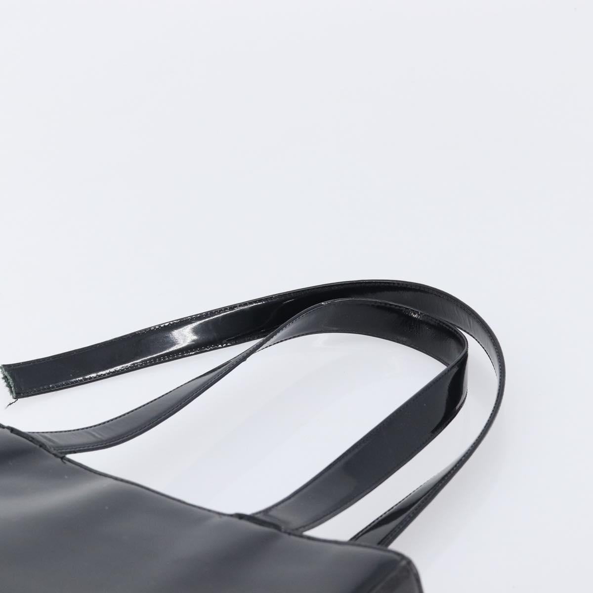 CHANEL Tote Bag Patent Leather Black Gold CC Auth BA16451