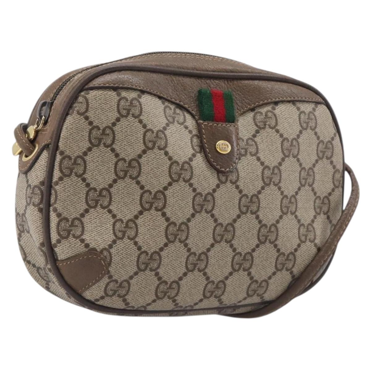 GUCCI GG Supreme Web Sherry Line Bag PVC Beige Gold 89 02 066 Auth BA16454