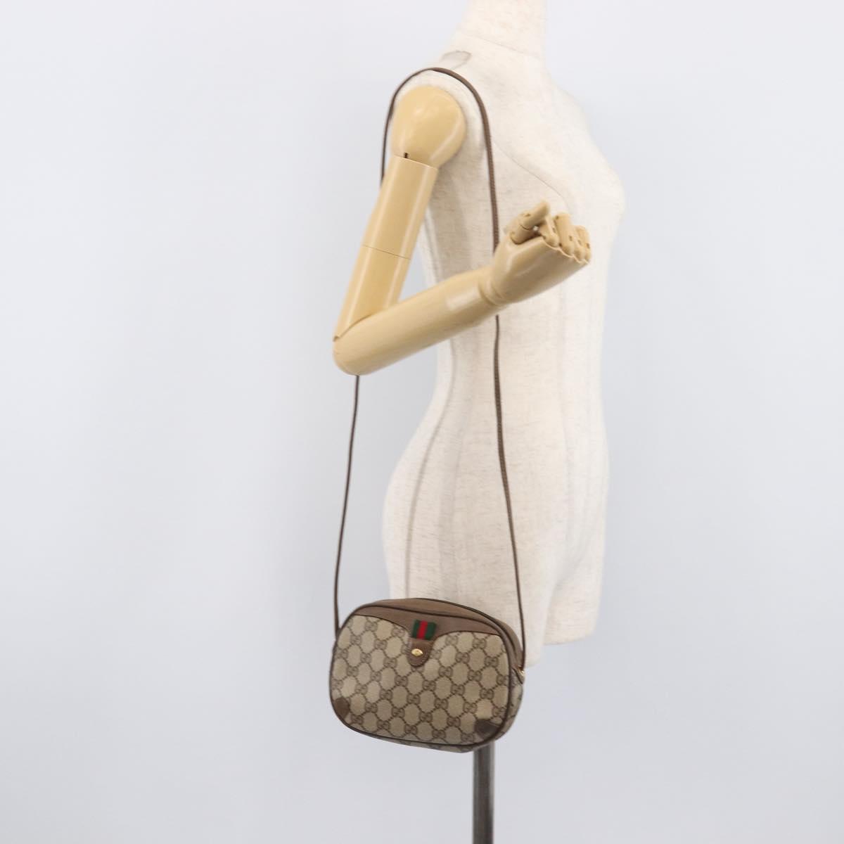 GUCCI GG Supreme Web Sherry Line Bag PVC Beige Gold 89 02 066 Auth BA16454