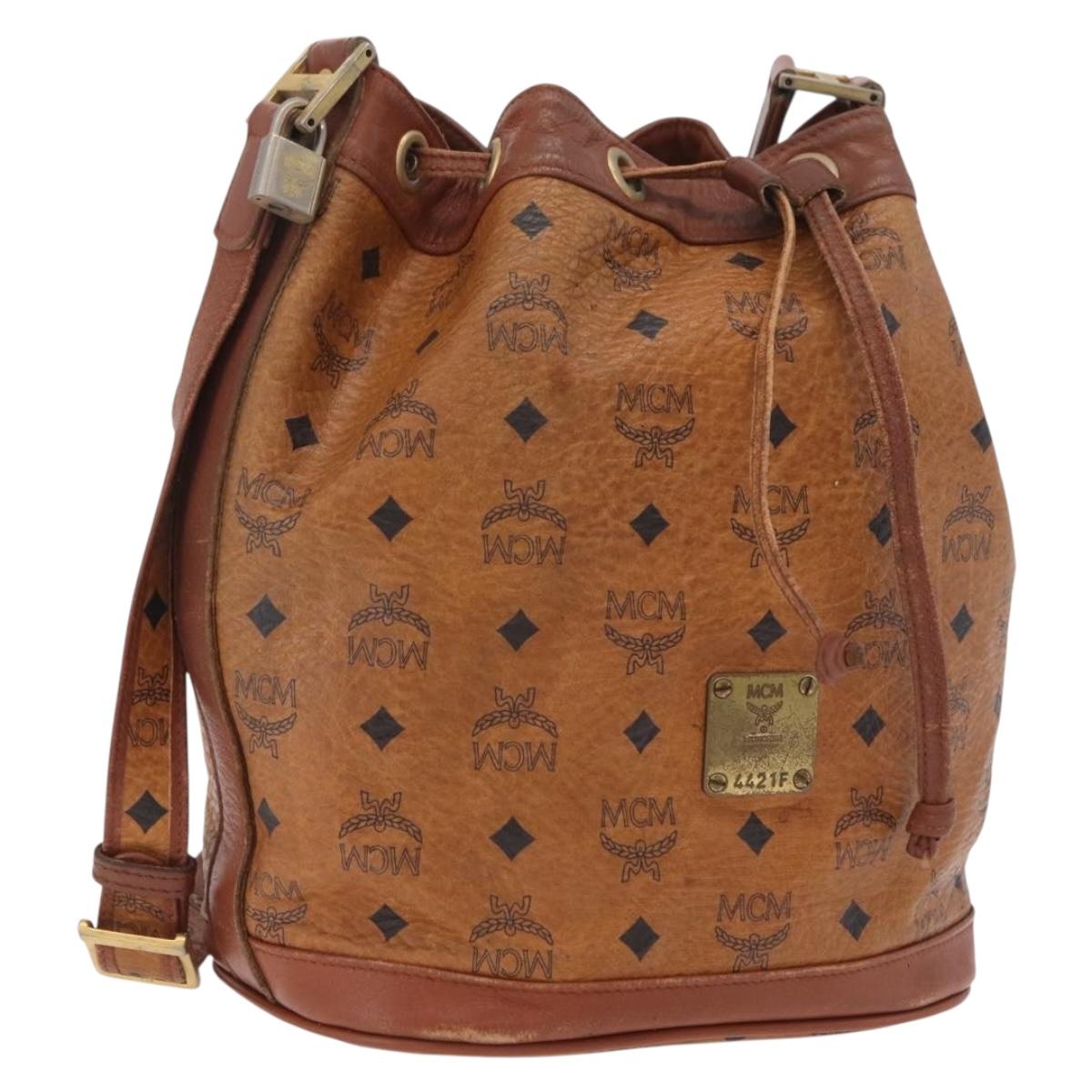MCM Vicetos Logogram Shoulder Bag PVC Leather Brown Gold Auth BA16458