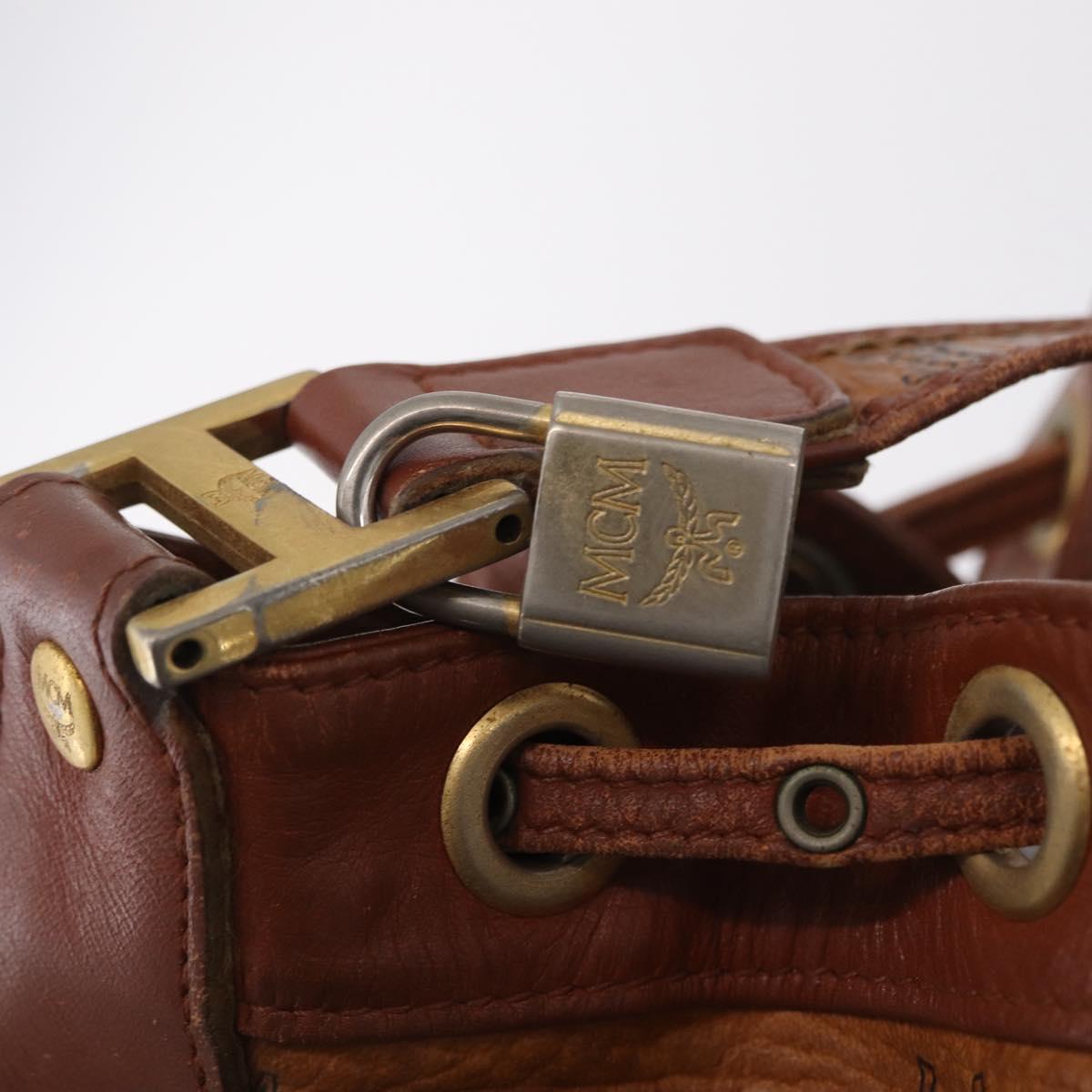 MCM Vicetos Logogram Shoulder Bag PVC Leather Brown Gold Auth BA16458