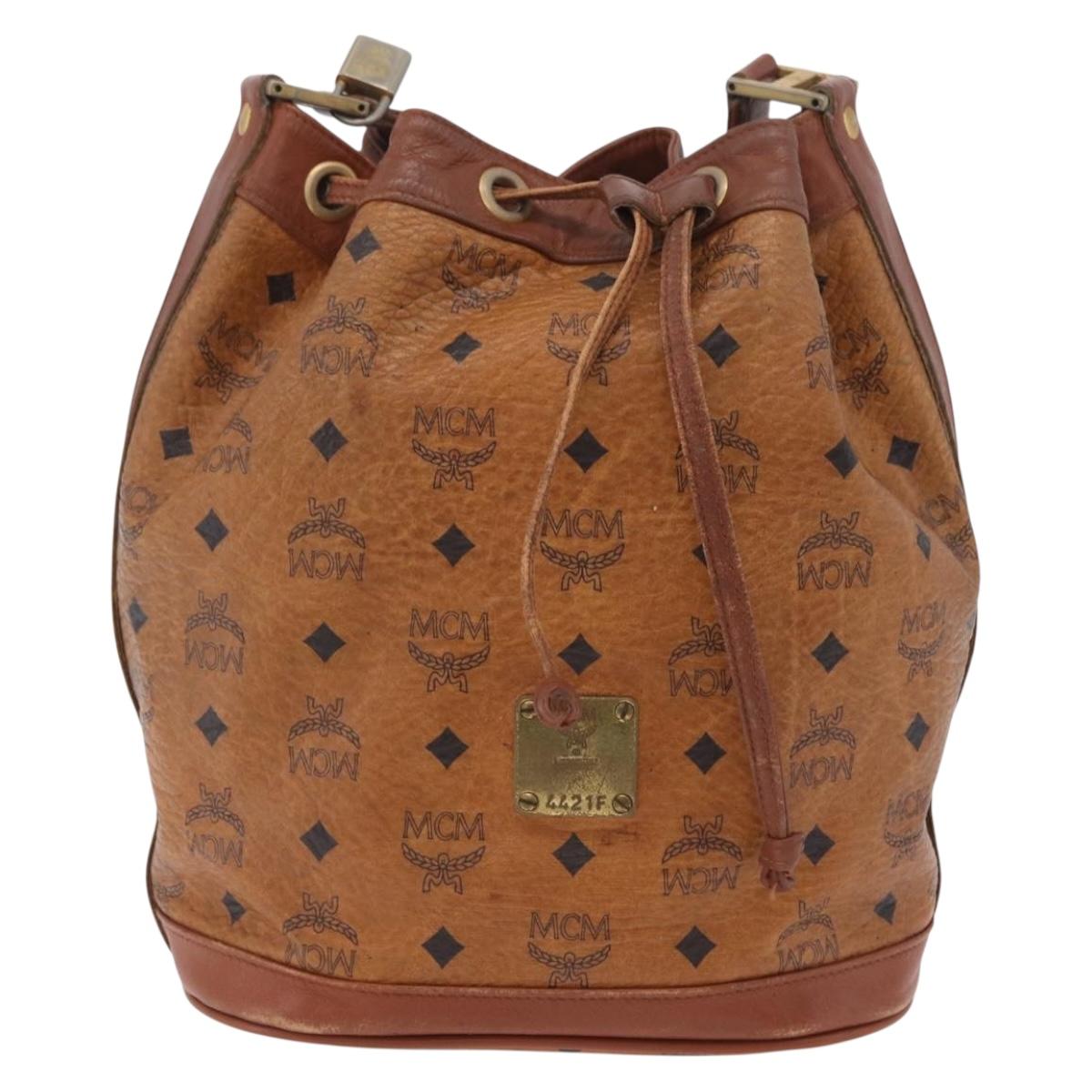 MCM Vicetos Logogram Shoulder Bag PVC Leather Brown Gold Auth BA16458