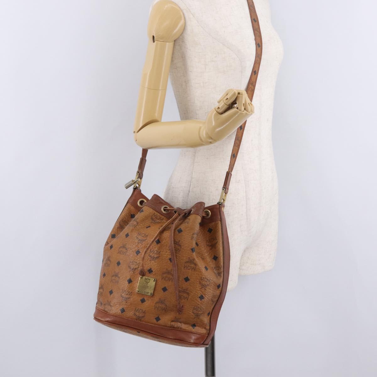 MCM Vicetos Logogram Shoulder Bag PVC Leather Brown Gold Auth BA16458