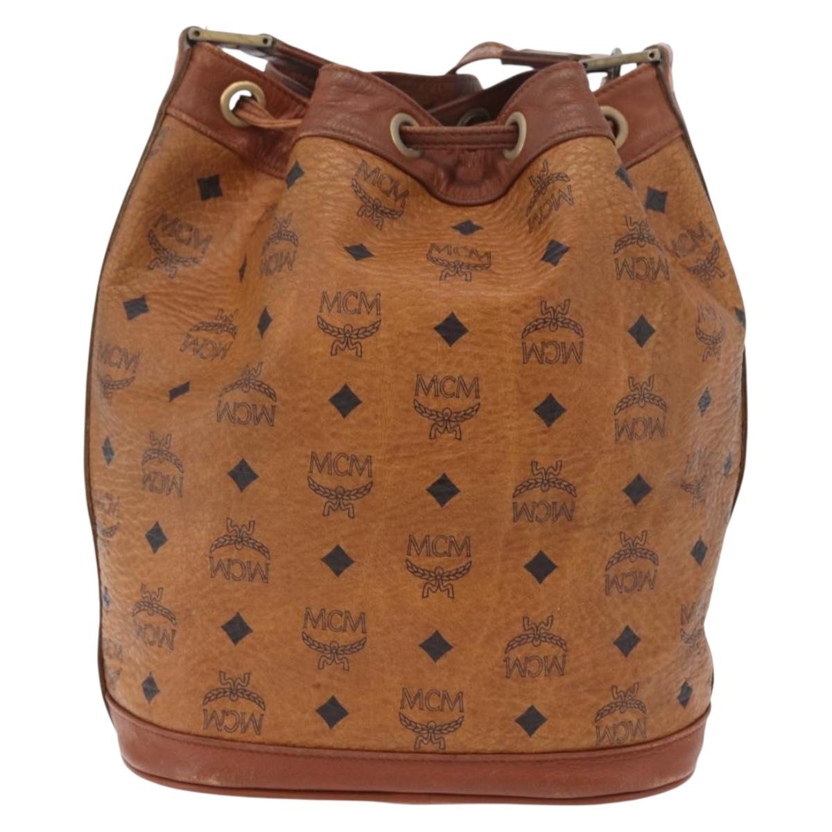 MCM Vicetos Logogram Shoulder Bag PVC Leather Brown Gold Auth BA16458