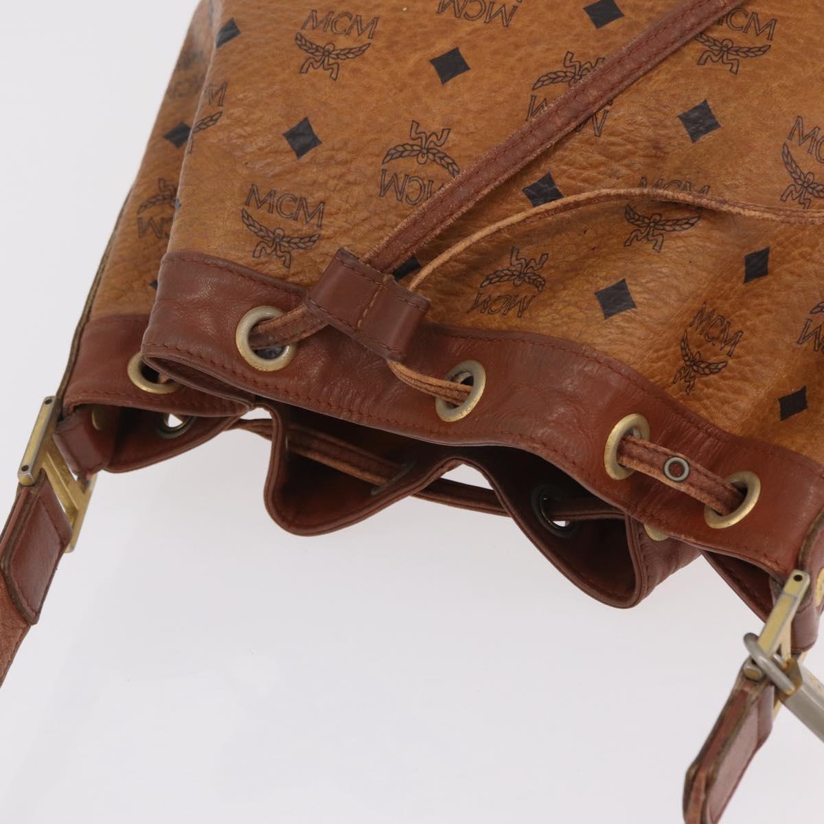 MCM Vicetos Logogram Shoulder Bag PVC Leather Brown Gold Auth BA16458