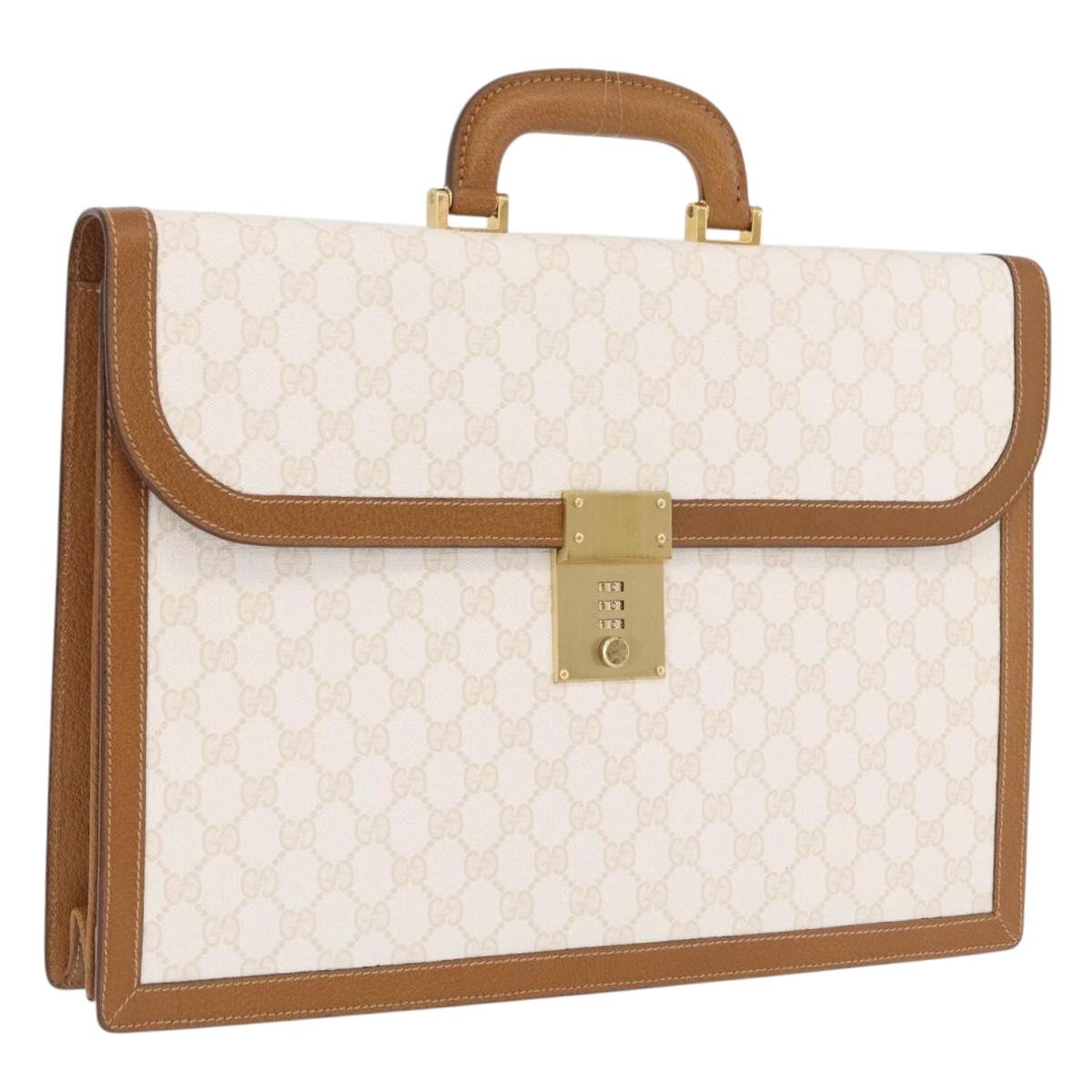 GUCCI GG Supreme Business Bag PVC Leather White Gold Auth BA16459A