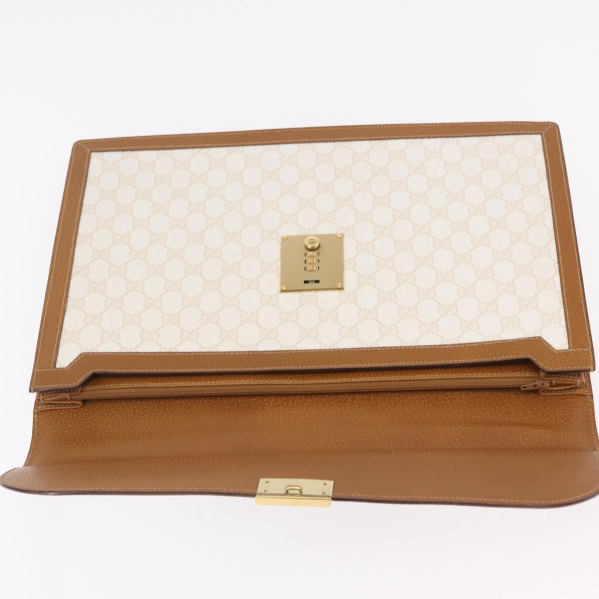 GUCCI GG Supreme Business Bag PVC Leather White Gold Auth BA16459A
