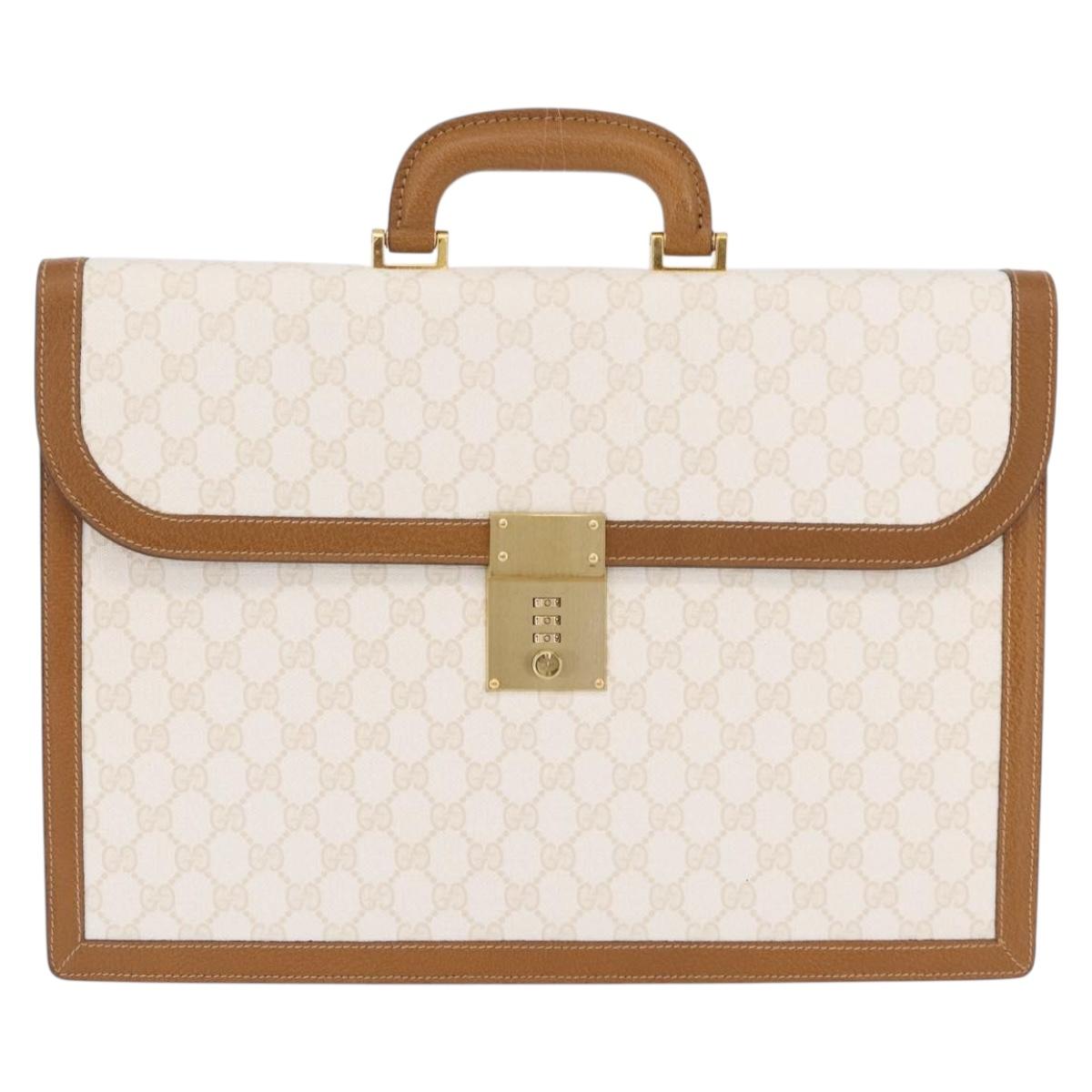 GUCCI GG Supreme Business Bag PVC Leather White Gold Auth BA16459A