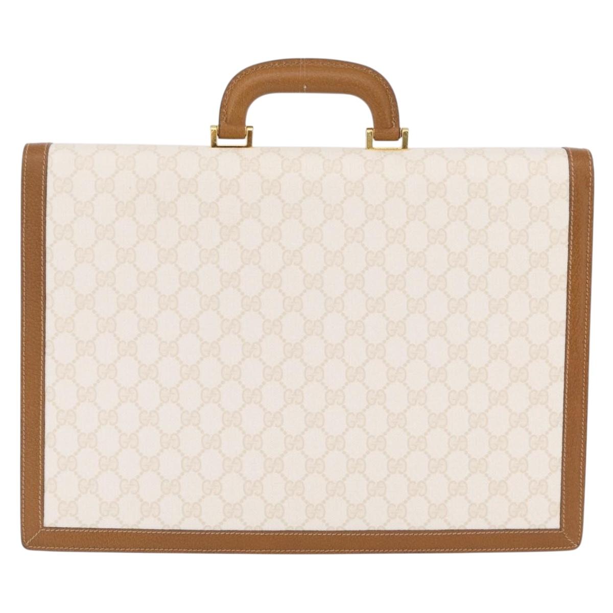 GUCCI GG Supreme Business Bag PVC Leather White Gold Auth BA16459A